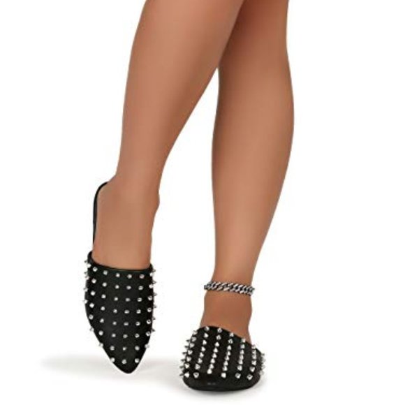 Shoes - Black Studded Mules Size 6